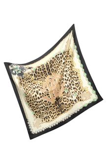 Roberto Cavalli Black Border Signature Leopard Print Silk Square Scarf - Lyst