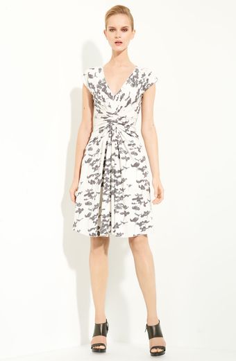  Dress Stencil Floral Print Ruched Front 