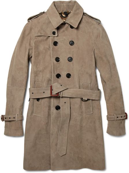 Burberry Prorsum Suede Trench Coat in Brown for Men - Lyst