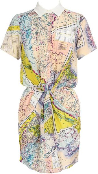 Carven Map Printed Silk Shirt Dress - Lyst