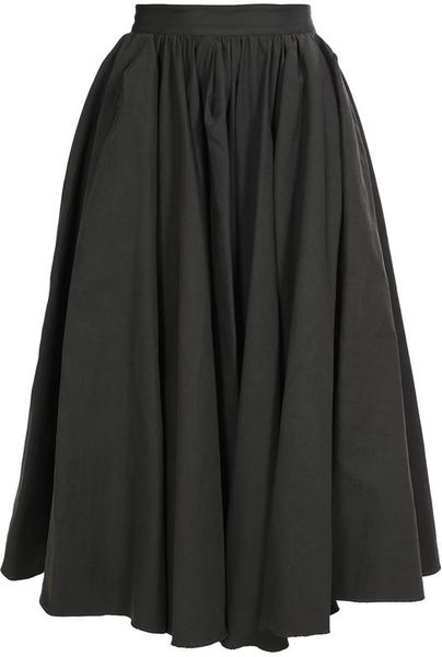 Lanvin Pleated Cottonramie Full Midiskirt in Gray (anthracite) - Lyst