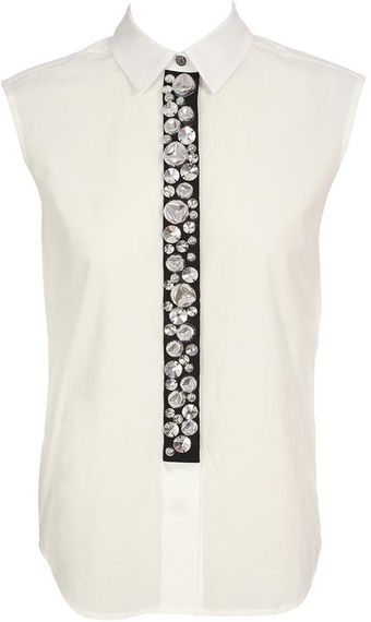  Jewel Embellished Washed Cotton Shirt 