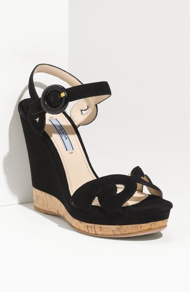 Prada Baroque Wedge Sandal in Black (black suede) - Lyst