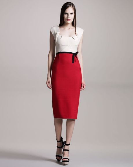 Roland Mouret Herbert Twotone Crepe Dress in Beige (cream) - Lyst