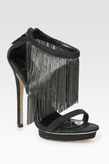 B Brian Atwood Cassiane Snake-print Leather Fringe Sandals - Lyst