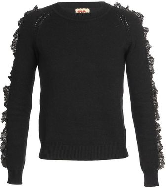 Chloë Sevigny For Opening Ceremony Leather Trimmed Wool-blend Knit Sweater - Lyst