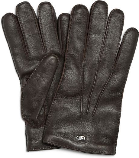 Gucci Classic Cashmerelined Leather Gloves in Brown for Men - Lyst