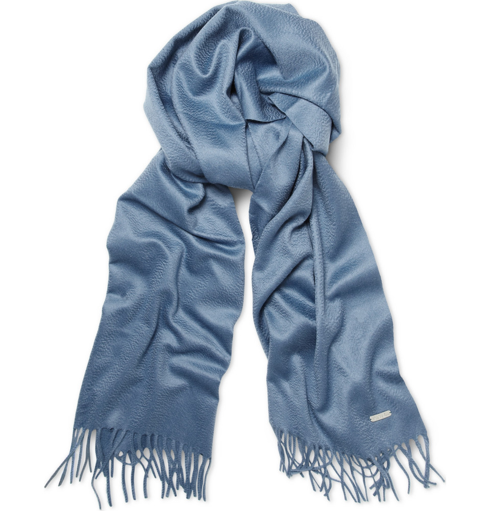 Loro Piana Fringed Cashmere Scarf in Blue for Men Lyst