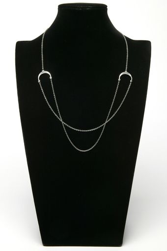  Double Sided Crescent Necklace - White Gold 
