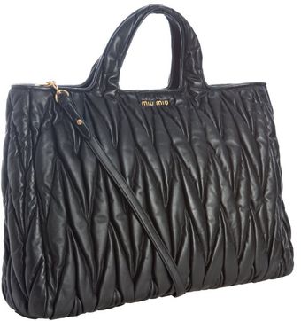  Black Quilted Leather Shopper Tote Bag 