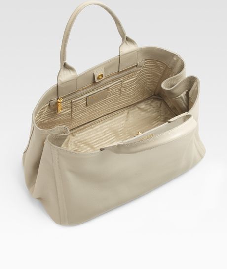 Prada Vitello Daino East/west Tote Bag in Gray (grey) - Lyst