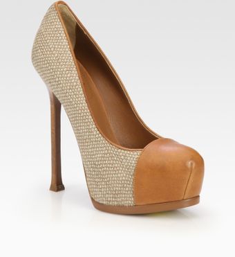 Yves Saint Laurent Tweed and Leather Platform Pumps - Lyst