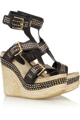 Alexander McQueen Studded Leather Espadrille Wedge Sandals