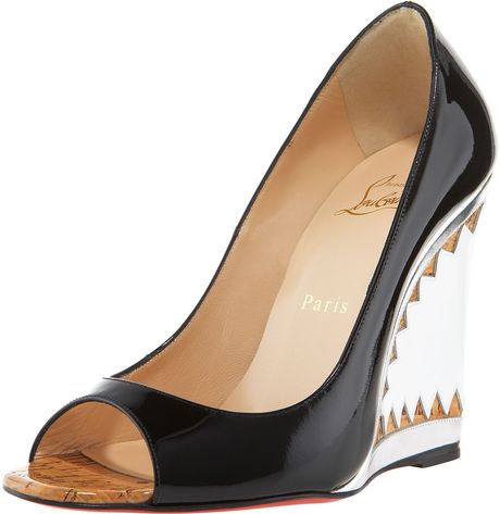 Christian Louboutin Miramar Patent & Metallic Wedge in Black - Lyst