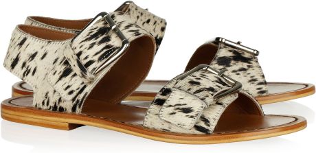 Marni Calf Hair Sandals in Brown (white) - Lyst