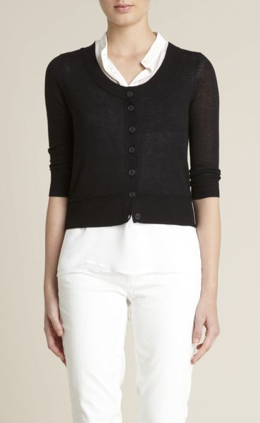 Adam Lippes Cropped Cardigan Sweater in Black - Lyst