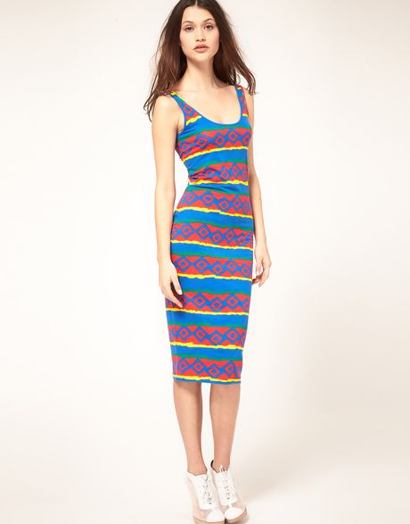 Asos Collection  Printed Vest Bodycon Dress in Multicolor (print) - Lyst