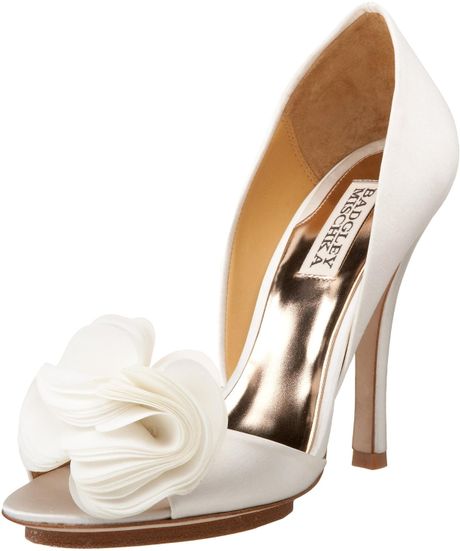 Badgley Mischka Womens Randall Peep Toe Pump in Gold (white satin) - Lyst