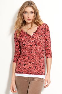 Lucky Brand Rose Print Henley Tee - Lyst