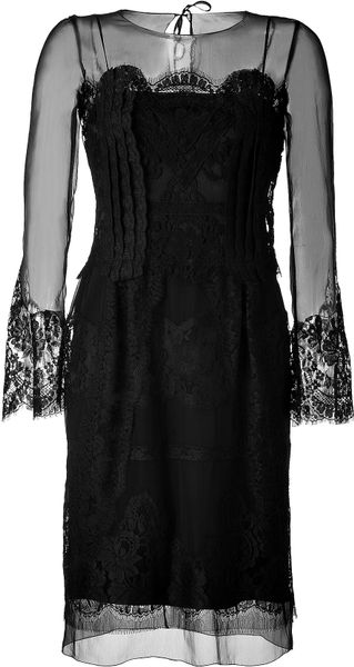 Alberta Ferretti Black Silk Dress With Lace Detailing - Lyst