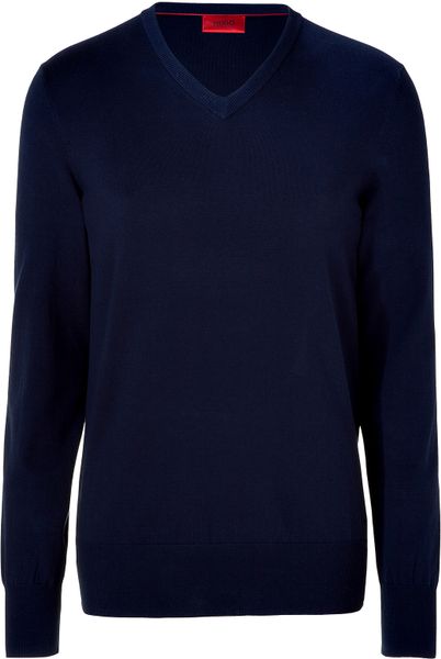 Hugo Open Blue Vneck Sweater in Blue for Men - Lyst