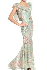 John Galliano Patchwork Print Silk Chiffon Dress