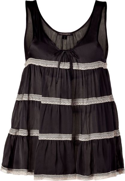 Kiki De Montparnasse Black Silk Chiffon Baby Doll Top in Brown (black) - Lyst