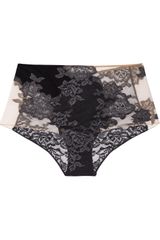 La Perla Lace-appliquéd Stretch-mesh High-waisted Briefs