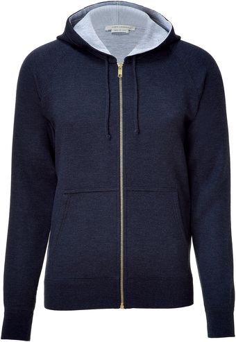  Navy/grey Cashmere and Silk Blend Zip Hoodie 