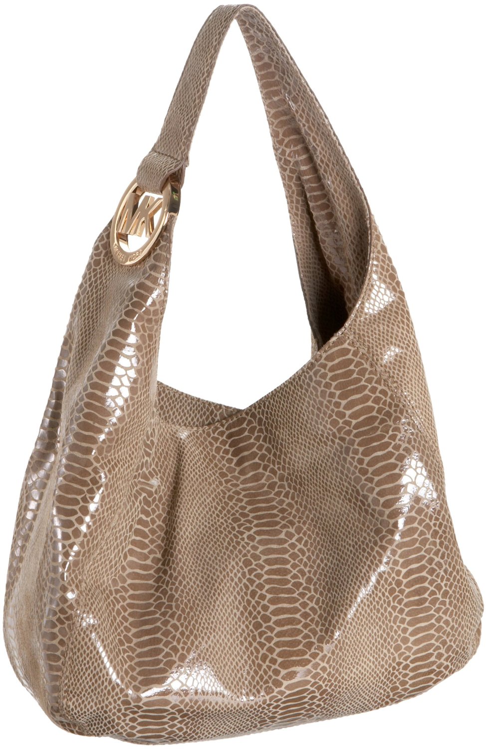 Michael Michael Kors Michael Michael Kors Fulton Patent Python Large Shoulder Bag in Brown (dark