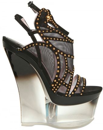 Versace 160mm Studded Suede and Mesh Wedges - Lyst
