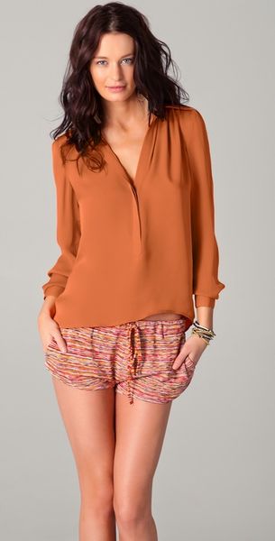 Haute Hippie Collared Blouse in Orange - Lyst