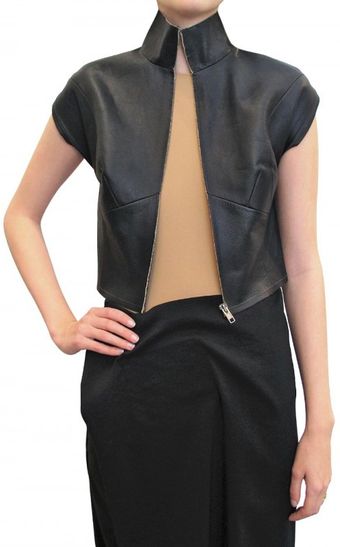  Raw Cut Sleveless Leather Jacket 