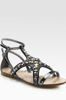 Miu Miu Starfish Crystal and Glitter Metallic Leather Sandals - Lyst