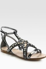 Miu Miu Starfish Crystal and Glitter Metallic Leather Sandals