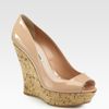 Miu Miu Patent Leather Peep Toe Wedge Pumps in Beige (black) - Lyst