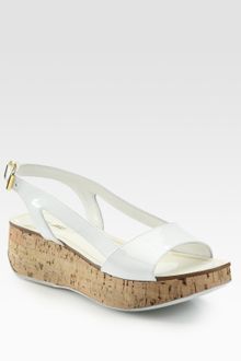 Miu Miu Patent Leather Slingback Wedge Sandals - Lyst