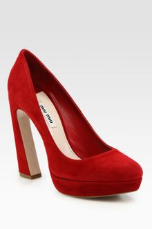 Miu Miu Suede Flare-heel Platform Pumps - Lyst