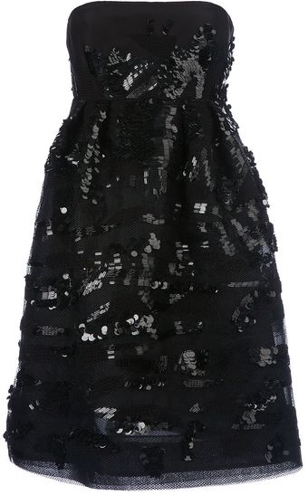 Oscar de la Renta Strapless Sequined Dress - Lyst