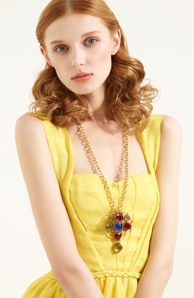 Oscar De La Renta Brooch & Chain Necklace in Multicolor (multi) - Lyst