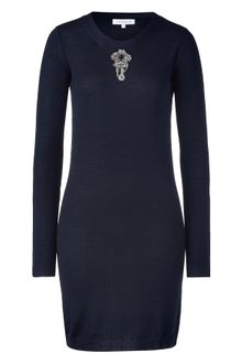 Sandro Navy Crew Neck Knitted Long Sweater - Lyst