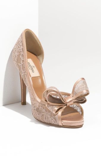 Valentino Lace Dorsay Peep Toe Pump - Lyst