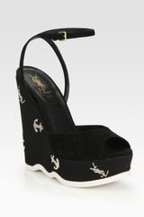 Yves Saint Laurent Suede Anchor-Stitched Wedge Sandals