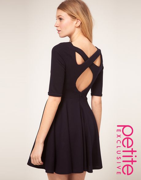 Asos Collection Asos Petite Exclusive Cross Back Skater Dress in Blue (navy) - Lyst