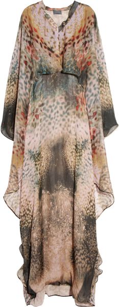 Halston Printed Silk-chiffon Maxi Kaftan - Lyst