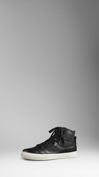 Burberry Zip Top Leather Trainers in Black for Men - Lyst