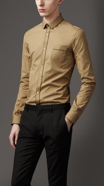 Burberry Satin Edged Cotton Shirt in Beige for Men (pale military khaki) - Lyst
