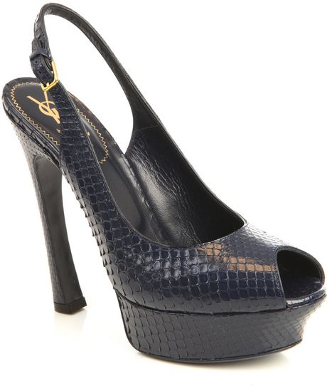 Yves Saint Laurent Palais Snakeskin Shoes in Black (navy) - Lyst