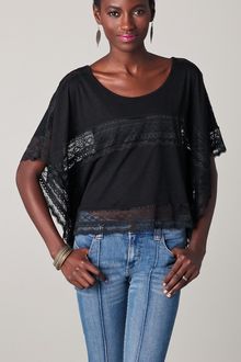 Free People Lace Inset Cropped Tee - Lyst