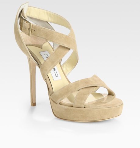 Jimmy Choo Vamp Sue Strappy Suede Platform Sandals in Beige (nude) - Lyst